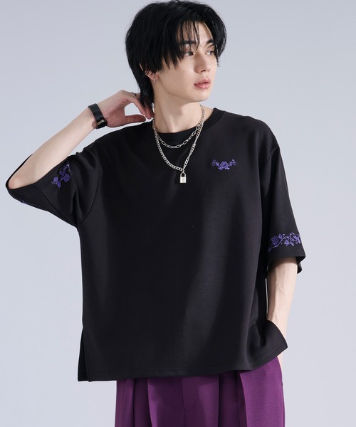 機能性付き】ローズ刺繍ポンチTシャツ（Tシャツ/カットソー）｜Ellno