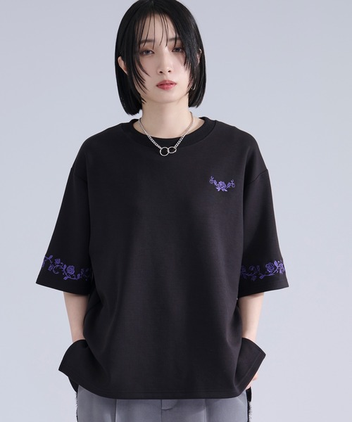 機能性付き】ローズ刺繍ポンチTシャツ（Tシャツ/カットソー）｜Ellno