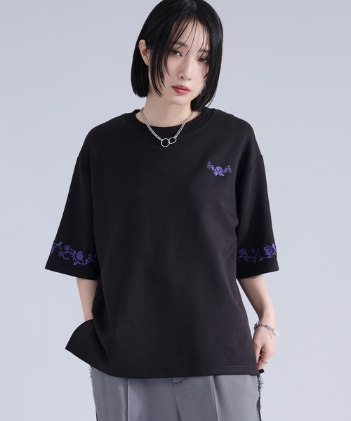 機能性付き】ローズ刺繍ポンチTシャツ（Tシャツ/カットソー）｜Ellno