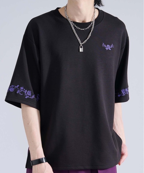 機能性付き】ローズ刺繍ポンチTシャツ（Tシャツ/カットソー）｜Ellno