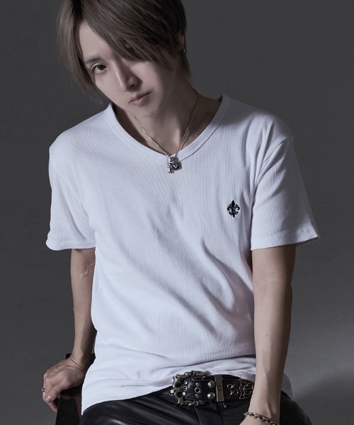 RUDOL(ルドル)の「『RUDOL/ルドル』ワンポイント刺繍テレコVネックTEE(Tシャツ/カットソー・メンズ・ブラック/ホワイト・L/M)」の1枚目の写真