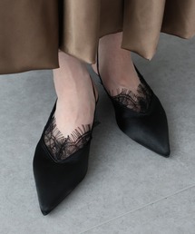 BLUEEAST | スカラップレーストリムミュール(パンプス)