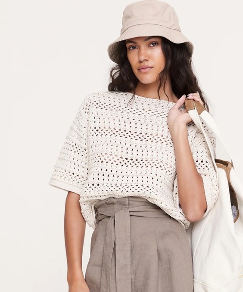 Banana Republic(バナナリパブリック)の「コットン クロシェ ニット Tシャツ(ニット/セーター・レディース・ベージュ/オフホワイト・XS/S/M/L)」の2枚目の写真