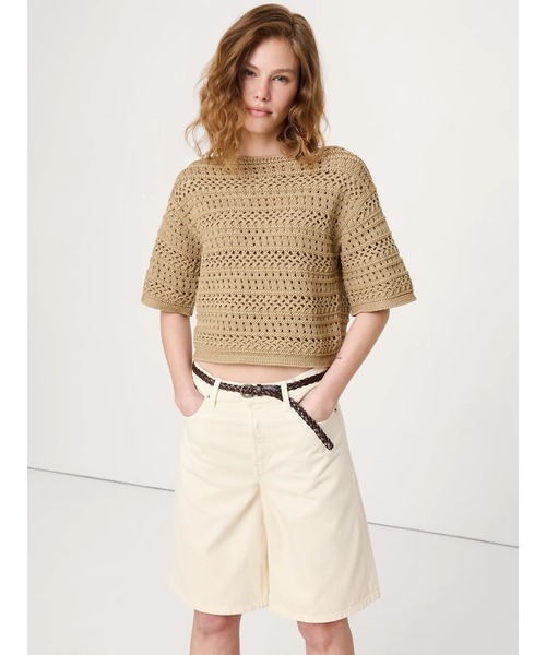 Banana Republic(バナナリパブリック)の「コットン クロシェ ニット Tシャツ(ニット/セーター・レディース・ベージュ/オフホワイト・XS/S/M/L)」の6枚目の写真