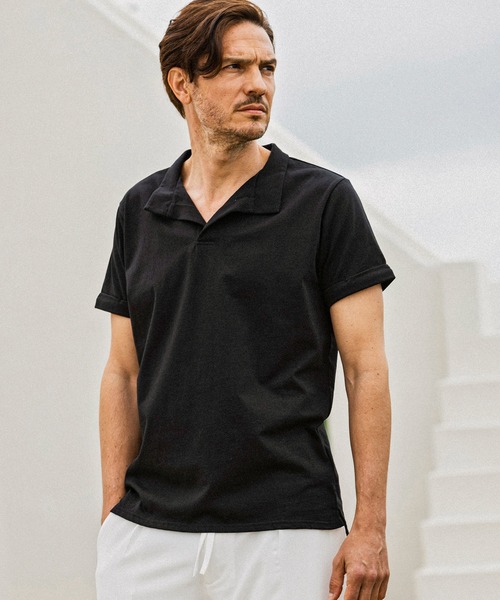 AKM Contemporary(エイケイエムコンテンポラリー)の「【WEB・直営店限定】AKM Contemporary(エイケイエムコンテンポラリー)イタリアンカラー半袖Tシャツ(Tシャツ/カットソー・メンズ・ネイビー/ホワイト/ブラック・M/S/XL/L)」の2枚目の写真