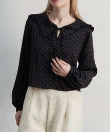 dot frill blouse