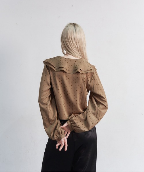 My shawty（ﾏｲｼｬｳﾃｨｰ）の「dot frill blouse（シャツ/ブラウス・レディース・ダークベージュ/ブラック・FREE）」の9枚目の写真