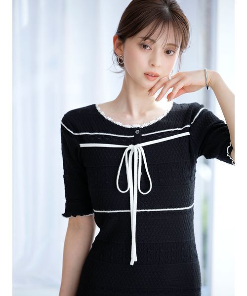 SNIDEL(スナイデル)の「クロシェライクロングニットワンピース(ワンピース・レディース・ブラック/ブラウン/ホワイト・F)」の6枚目の写真