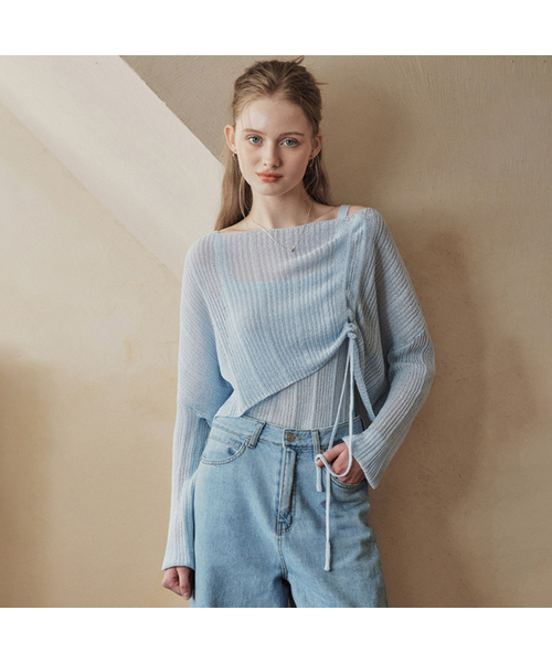 ZEROSTREET(ゼロストリート)の「【2色】ストリングポイントニット&ナシセット(ニット/セーター・レディース・ミント/Beige/ブルー/アイボリー・MEDIUM/SMALL)」の1枚目の写真