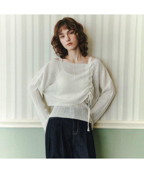 ZEROSTREET(ゼロストリート)の「【2色】ストリングポイントニット&ナシセット(ニット/セーター・レディース・ミント/Beige/ブルー/アイボリー・MEDIUM/SMALL)」の2枚目の写真