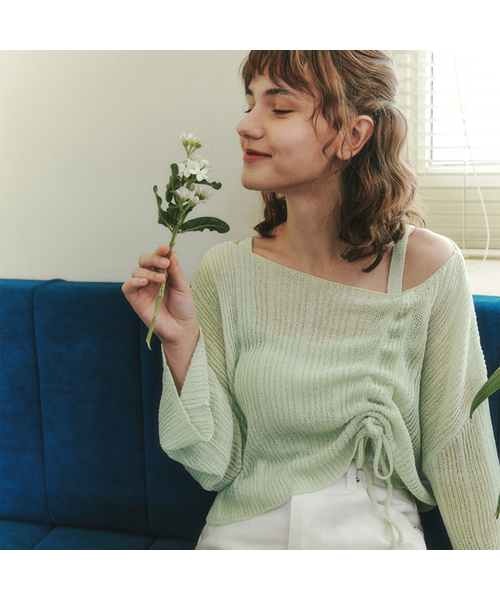 ZEROSTREET(ゼロストリート)の「【2色】ストリングポイントニット&ナシセット(ニット/セーター・レディース・ミント/Beige/ブルー/アイボリー・MEDIUM/SMALL)」の4枚目の写真