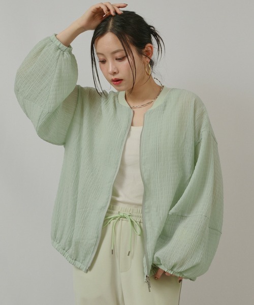 palm RICHE(ポームリシュ)の「シアーシャーリングブルゾン(ブルゾン・レディース・オフホワイト/ミント/ダークネイビー・M)」の20枚目の写真