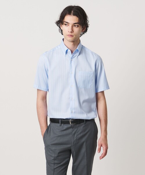 UNITED ARROWS(ユナイテッドアローズ)の「イージーケア AG パナマ ショートスリーブ ストライプ ボタンダウンカラーシャツ 抗菌防臭 通気性(シャツ/ブラウス・メンズ・ライトブルー・S/M/XL/L)」の1枚目の写真