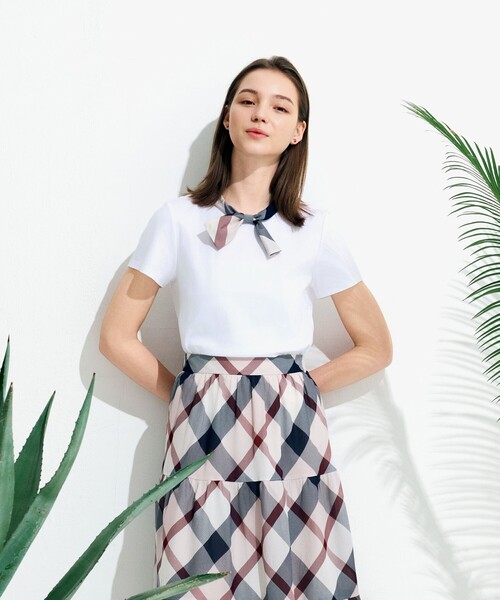【タイムセール】ブルーレーベルクレストブリッジのボウタイカットソー Tシャツ リボンネックカットソー（Tシャツ/カットソー）｜BLUE LABEL
