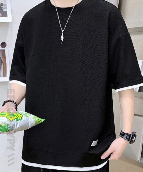 KELVIN（ケルヴァン）の「Waffle Layered Tee ワッフルレイヤードセットアップ（Tシャツ/カットソー・メンズ・ブラック・MEDIUM/LARGE）」の3枚目の写真