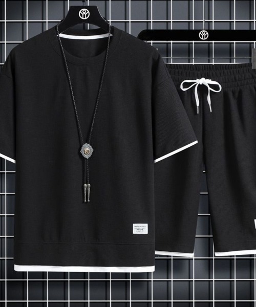 KELVIN（ケルヴァン）の「Waffle Layered Tee ワッフルレイヤードセットアップ（Tシャツ/カットソー・メンズ・ブラック・MEDIUM/LARGE）」の5枚目の写真