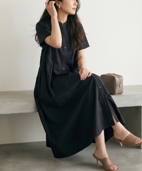 Belta attrice(ベルタアトリーチェ)の「【秋!人気の!】タイプライター バックプリーツ 半袖 ロング シャツワンピース(シャツワンピース・レディース・グレー/ブルー/スミクロ・FREE)」の12枚目の写真