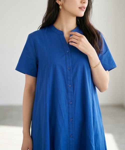 Belta attrice(ベルタアトリーチェ)の「【秋!人気の!】タイプライター バックプリーツ 半袖 ロング シャツワンピース(シャツワンピース・レディース・グレー/ブルー/スミクロ・FREE)」の16枚目の写真