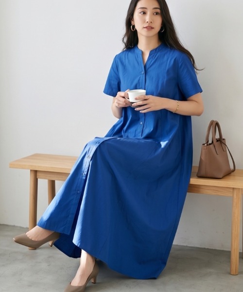 Belta attrice(ベルタアトリーチェ)の「【秋!人気の!】タイプライター バックプリーツ 半袖 ロング シャツワンピース(シャツワンピース・レディース・グレー/ブルー/スミクロ・FREE)」の14枚目の写真
