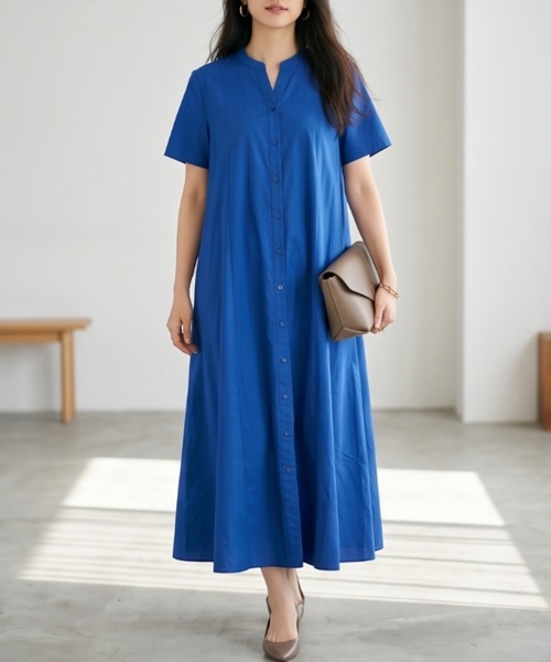 Belta attrice(ベルタアトリーチェ)の「【秋!人気の!】タイプライター バックプリーツ 半袖 ロング シャツワンピース(シャツワンピース・レディース・グレー/ブルー/スミクロ・FREE)」の13枚目の写真