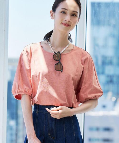 Reflect(リフレクト)の「【UVカット/接触冷感/吸水速乾】ギャザースリーブカットソー(Tシャツ/カットソー・レディース・ピンク系/ホワイト/ダークブラウン・09/07/11/13)」の3枚目の写真