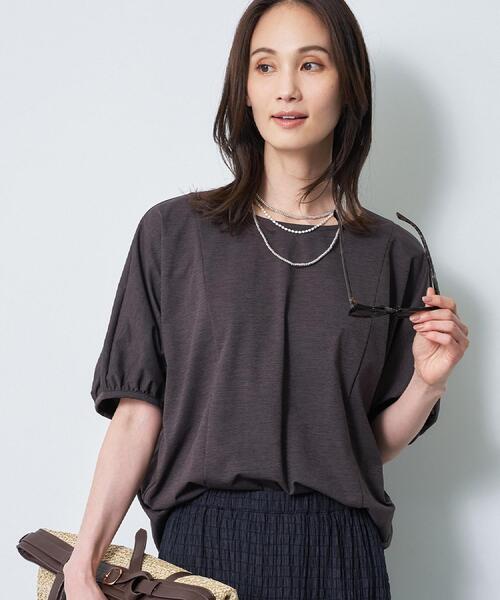 Reflect(リフレクト)の「【UVカット/接触冷感/吸水速乾】ギャザースリーブカットソー(Tシャツ/カットソー・レディース・ピンク系/ホワイト/ダークブラウン・09/07/11/13)」の2枚目の写真