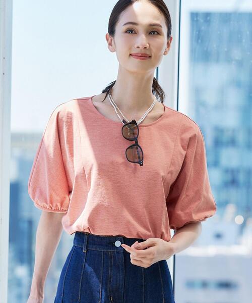 Reflect(リフレクト)の「【UVカット/接触冷感/吸水速乾】ギャザースリーブカットソー(Tシャツ/カットソー・レディース・ピンク系/ホワイト/ダークブラウン・09/07/11/13)」の4枚目の写真