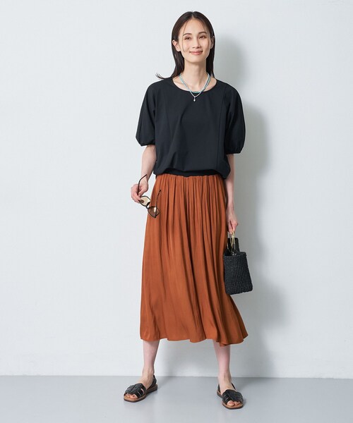 Reflect(リフレクト)の「【UVカット/接触冷感/吸水速乾】ギャザースリーブカットソー(Tシャツ/カットソー・レディース・ピンク系/ホワイト/ダークブラウン・09/07/11/13)」の12枚目の写真
