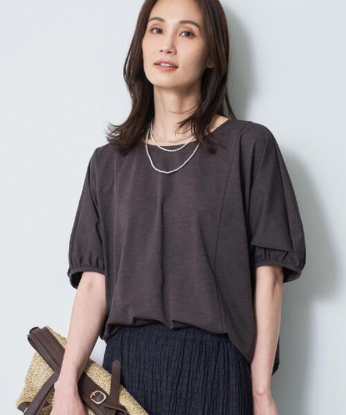 Reflect(リフレクト)の「【UVカット/接触冷感/吸水速乾】ギャザースリーブカットソー(Tシャツ/カットソー・レディース・ピンク系/ホワイト/ダークブラウン・09/07/11/13)」の14枚目の写真