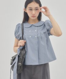 【umm.】ボウタイ付丸衿パフブラウス