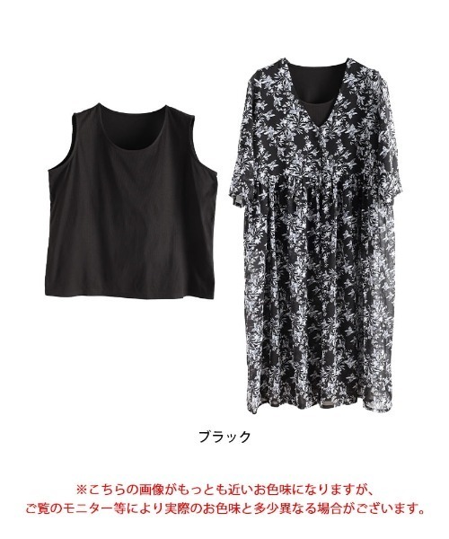 GOLDJAPAN(ゴールドジャパン)の「花柄シフォンロングカーディガン&タンクトップ2点セット【大きいサイズ対応】(カーディガン/ボレロ・レディース・ブラック・4L/3L/LL/5L)」の17枚目の写真