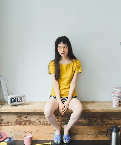 common gull products.(コモンガルプロダクツ)の「肌に残る湿度のボートネックTEE(Tシャツ/カットソー・レディース・ワイン/ホワイト系/グリーン系・SMALL/MEDIUM/LARGE)」の6枚目の写真