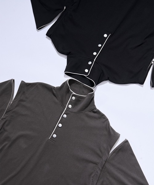 Ellno Loset(エルノロゼット)の「2wayショルダーハイネックプルオーバー(Tシャツ/カットソー・メンズ・チャコール/ブラック・SMALL/LARGE/MEDIUM)」の18枚目の写真