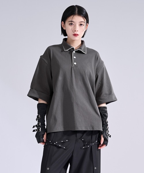 Ellno Loset(エルノロゼット)の「2wayショルダーハイネックプルオーバー(Tシャツ/カットソー・メンズ・チャコール/ブラック・SMALL/LARGE/MEDIUM)」の4枚目の写真