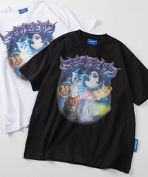 【72】【SEQUENZ/シークエンズ】モグモグ拉麺&スペースキャット ルーズ クルーネック Tシャツ/アニマル柄/猫好き