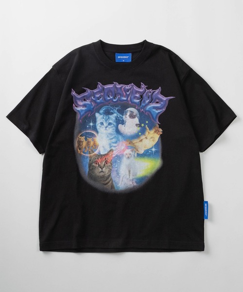 SEQUENZ（シークエンズ）の「【72】【SEQUENZ/シークエンズ】モグモグ拉麺＆スペースキャット ルーズ クルーネック Tシャツ/アニマル柄/猫好き（Tシャツ/カットソー・メンズ・ホワイト/ブラック系/ホワイト系/ブラック・L/M）」の5枚目の写真
