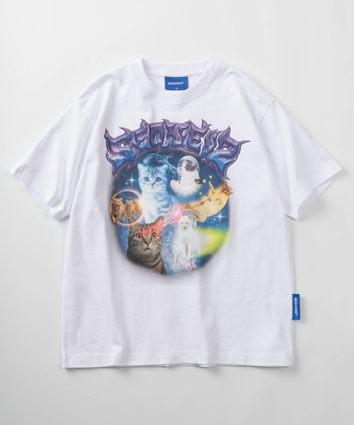 SEQUENZ（シークエンズ）の「【72】【SEQUENZ/シークエンズ】モグモグ拉麺＆スペースキャット ルーズ クルーネック Tシャツ/アニマル柄/猫好き（Tシャツ/カットソー・メンズ・ホワイト/ブラック系/ホワイト系/ブラック・L/M）」の7枚目の写真