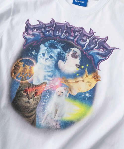 SEQUENZ（シークエンズ）の「【72】【SEQUENZ/シークエンズ】モグモグ拉麺＆スペースキャット ルーズ クルーネック Tシャツ/アニマル柄/猫好き（Tシャツ/カットソー・メンズ・ホワイト/ブラック系/ホワイト系/ブラック・L/M）」の9枚目の写真