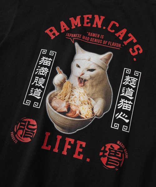 SEQUENZ（シークエンズ）の「【72】【SEQUENZ/シークエンズ】モグモグ拉麺＆スペースキャット ルーズ クルーネック Tシャツ/アニマル柄/猫好き（Tシャツ/カットソー・メンズ・ホワイト/ブラック系/ホワイト系/ブラック・L/M）」の20枚目の写真