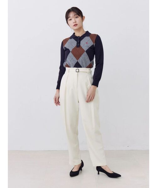 TONAL(トーナル)の「ビジューベルトカーブパンツ(スラックス・レディース・アイボリー/ネイビー/ブラウン・MEDIUM/SMALL)」の9枚目の写真