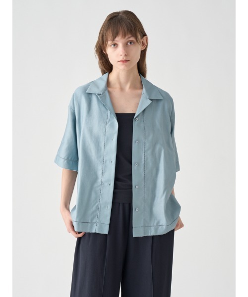 JOHN SMEDLEY(ジョンスメドレー)の「コットンモールスキンピコミシンステッチ半袖オープンカラーシャツ|FB103(シャツ/ブラウス・レディース・ブルー系その他・F)」の3枚目の写真
