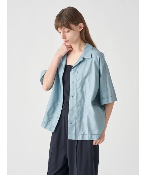 JOHN SMEDLEY(ジョンスメドレー)の「コットンモールスキンピコミシンステッチ半袖オープンカラーシャツ|FB103(シャツ/ブラウス・レディース・ブルー系その他・F)」の4枚目の写真