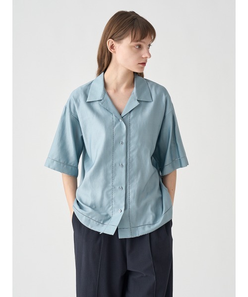 JOHN SMEDLEY(ジョンスメドレー)の「コットンモールスキンピコミシンステッチ半袖オープンカラーシャツ|FB103(シャツ/ブラウス・レディース・ブルー系その他・F)」の7枚目の写真