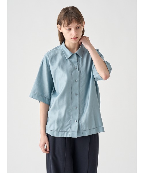 JOHN SMEDLEY(ジョンスメドレー)の「コットンモールスキンピコミシンステッチ半袖オープンカラーシャツ|FB103(シャツ/ブラウス・レディース・ブルー系その他・F)」の8枚目の写真