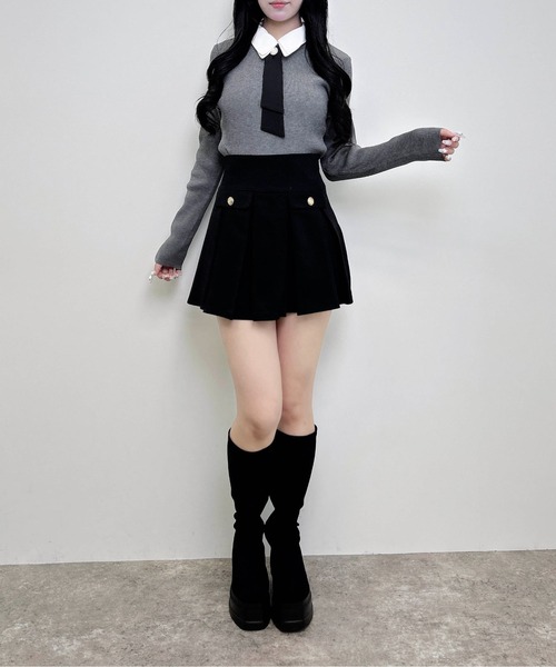 INGNI（イング）の「【WEB限定】襟付ボウタイニット（ニット/セーター・レディース・ボルドー/チャコールグレー/ブラック/アイボリー・M）」の12枚目の写真