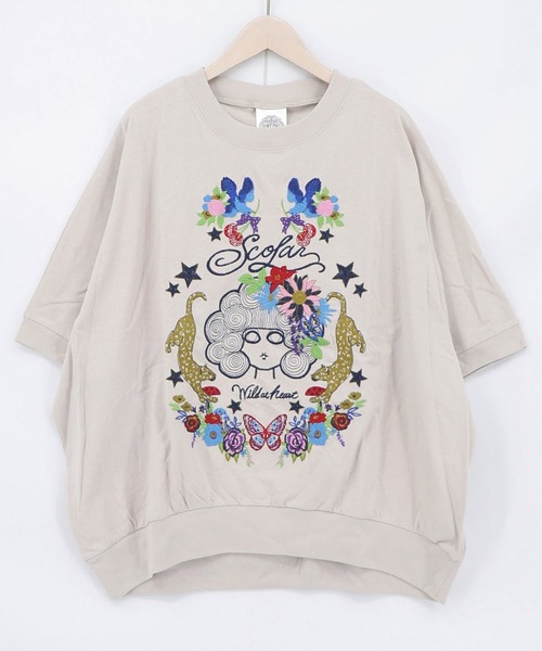 ScoLar(スカラー)の「ScoLar(スカラー) スカラー×ヒョウ 刺繍プルオーバー(Tシャツ/カットソー・レディース・ブラック/グレー/ピンク・MEDIUM)」の1枚目の写真