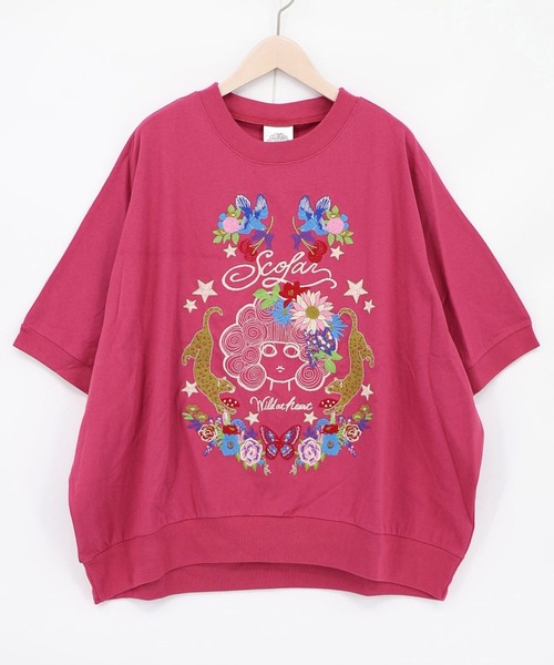 ScoLar(スカラー)の「ScoLar(スカラー) スカラー×ヒョウ 刺繍プルオーバー(Tシャツ/カットソー・レディース・ブラック/グレー/ピンク・MEDIUM)」の2枚目の写真