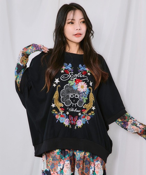 ScoLar(スカラー)の「ScoLar(スカラー) スカラー×ヒョウ 刺繍プルオーバー(Tシャツ/カットソー・レディース・ブラック/グレー/ピンク・MEDIUM)」の3枚目の写真
