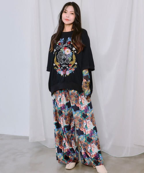 ScoLar(スカラー)の「ScoLar(スカラー) スカラー×ヒョウ 刺繍プルオーバー(Tシャツ/カットソー・レディース・ブラック/グレー/ピンク・MEDIUM)」の4枚目の写真