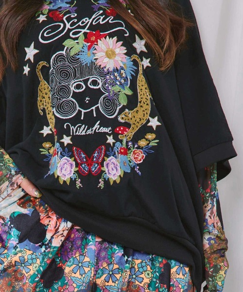 ScoLar(スカラー)の「ScoLar(スカラー) スカラー×ヒョウ 刺繍プルオーバー(Tシャツ/カットソー・レディース・ブラック/グレー/ピンク・MEDIUM)」の7枚目の写真